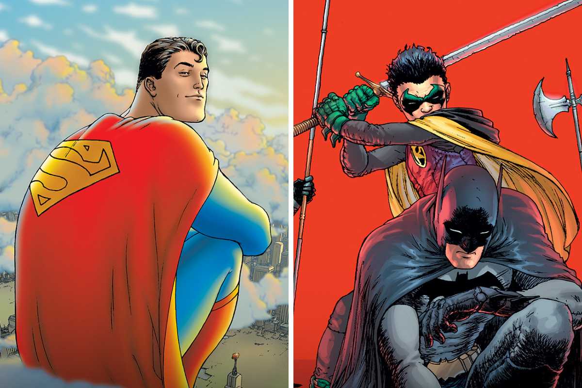 fotomontagem de quadrinhos do superman e de batman e robin