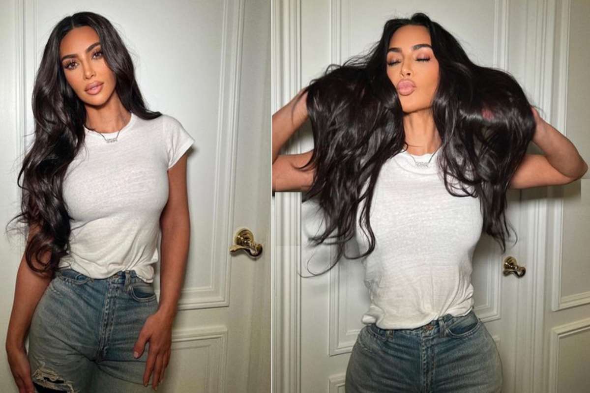 Kim Kardashian mostrando cabelão