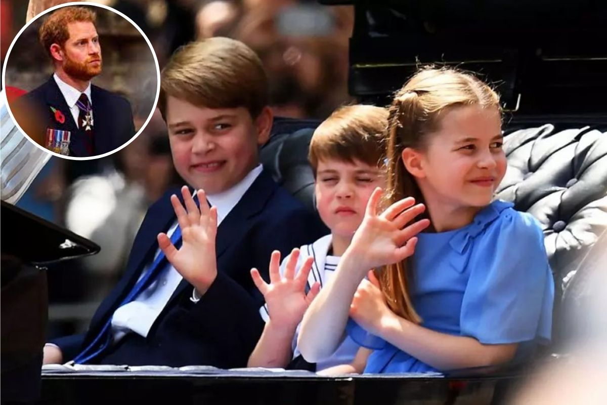 Fotomontagem com Príncipes Harry e George e Princesa Charlotte