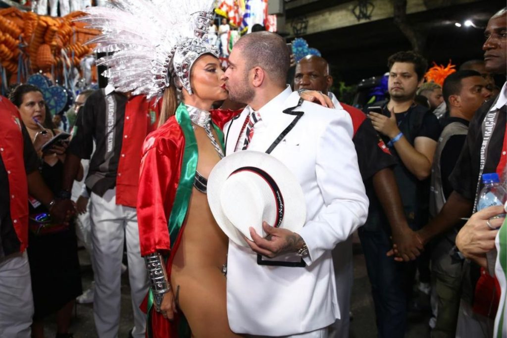 Paolla Oliveira e Diogo Nogueira antes do desfile da Grande Rio