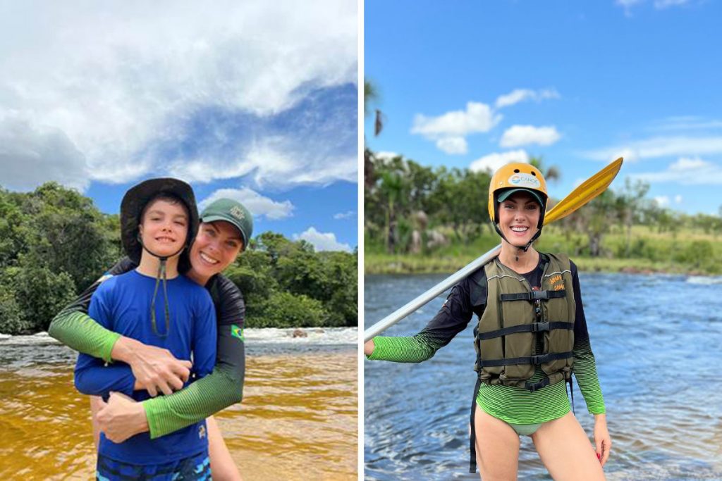 Ana Hickmann praticou rafting com o filho Alexandre