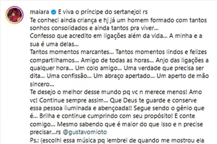 Comentário de Maiara sobre Gustavo Mioto 