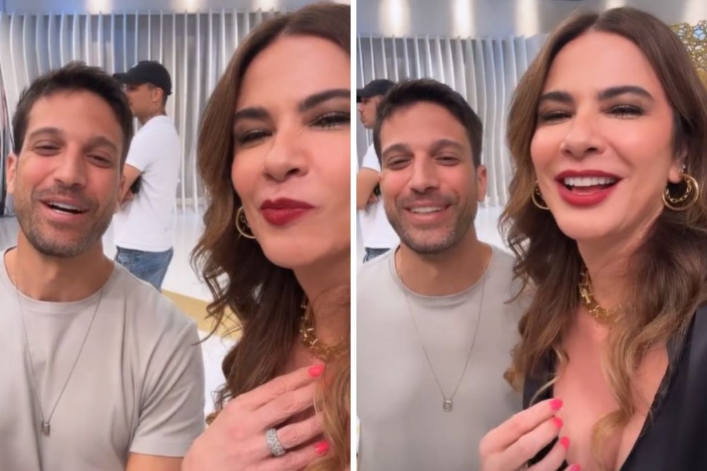 Luciana Gimenez com o irmão, MArco Antonio Gimenez, nos bastidores do Superpop