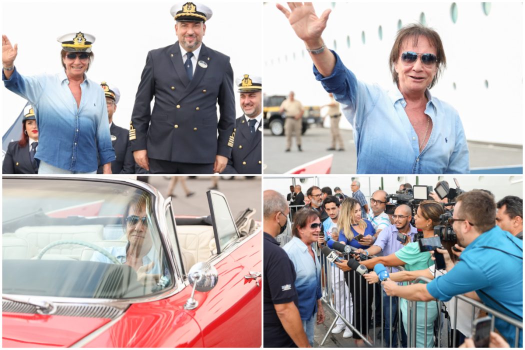 A bordo de seu Cadillac, Roberto Carlos chega a Santos para cruzeiro