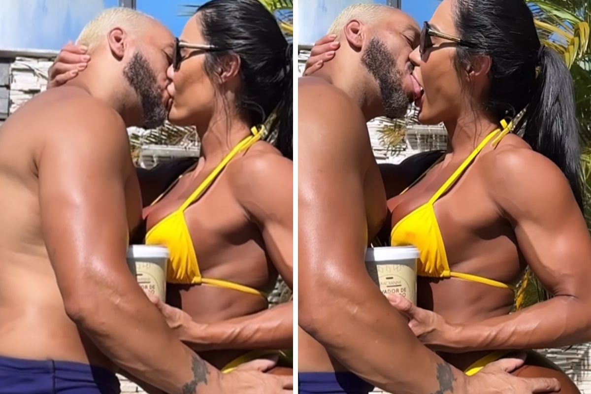 Belo e Gracyanne Barbosa trocam beijo de arrancar o fôlego