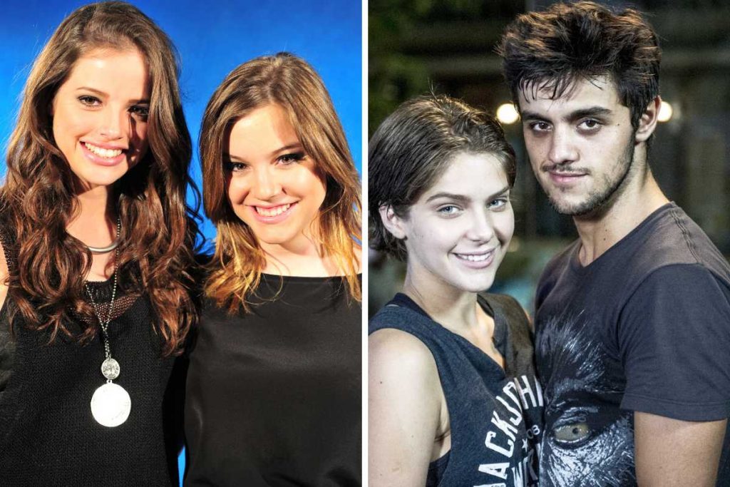 fotomontagem de agatha moreira, alice wegmann, isabella santoni e falipe simas em malhação