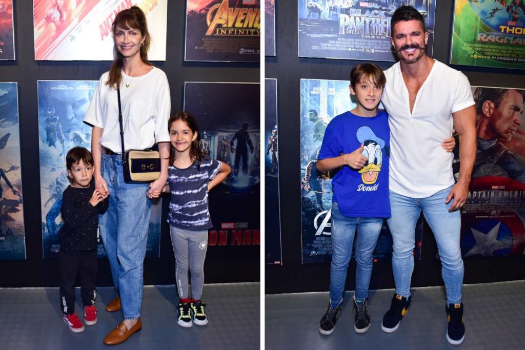 Ana Claudia Michels e filhos; Bruno Lopes com filho de Priscila Fantin.