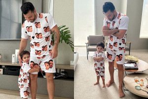 Murilo Huff e Leo com pijamas iguais