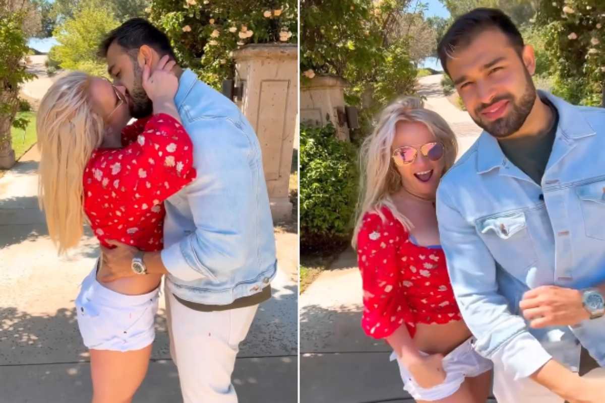 Britney Spears beija o marido no jardim