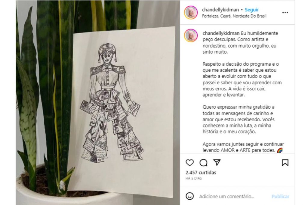 Chandelly Kidman pedindo desculpas após desclassificação no Instagram