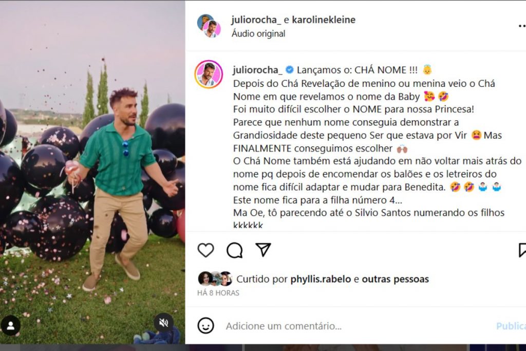 Júlio Rocha faz chá de nome e muda nome da filha recém nascida