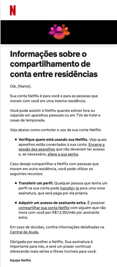 Comunicado oficial da Netflix sobre compartilhamento de senhas