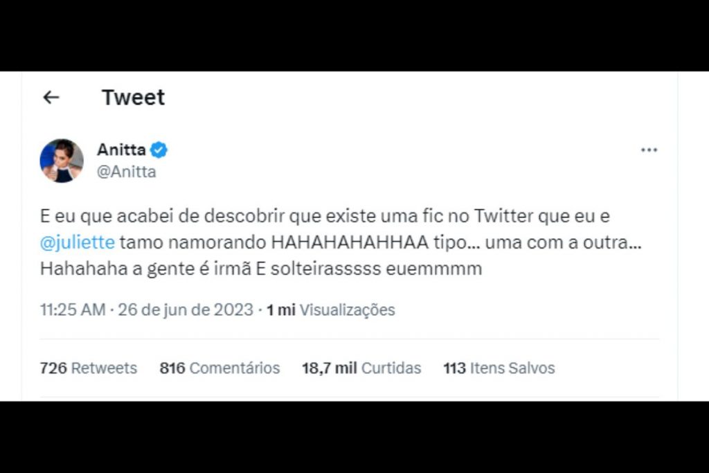 Anitta fala do rumor de namoro com Juliette