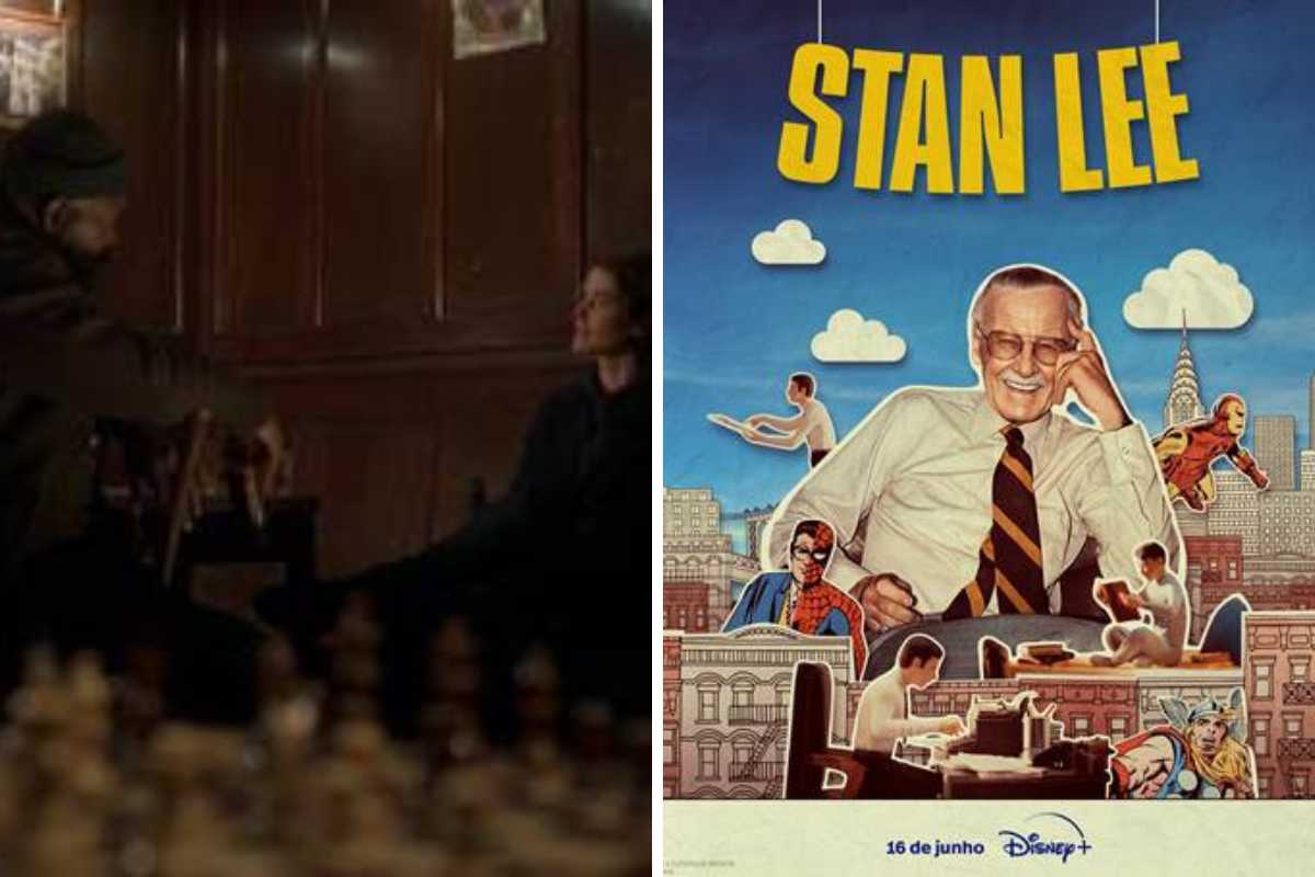 Fotomontagem de pôster do documentário do Stan Lee e Cena de Invasão Secreta