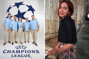 fotomontagem de repórteres do sbt da cobertura da uefa champions league e anitta turistando em instambul