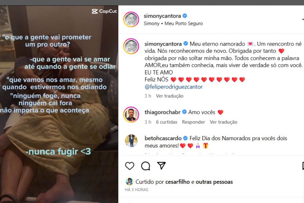 Post de Simony se declarando ao noivo