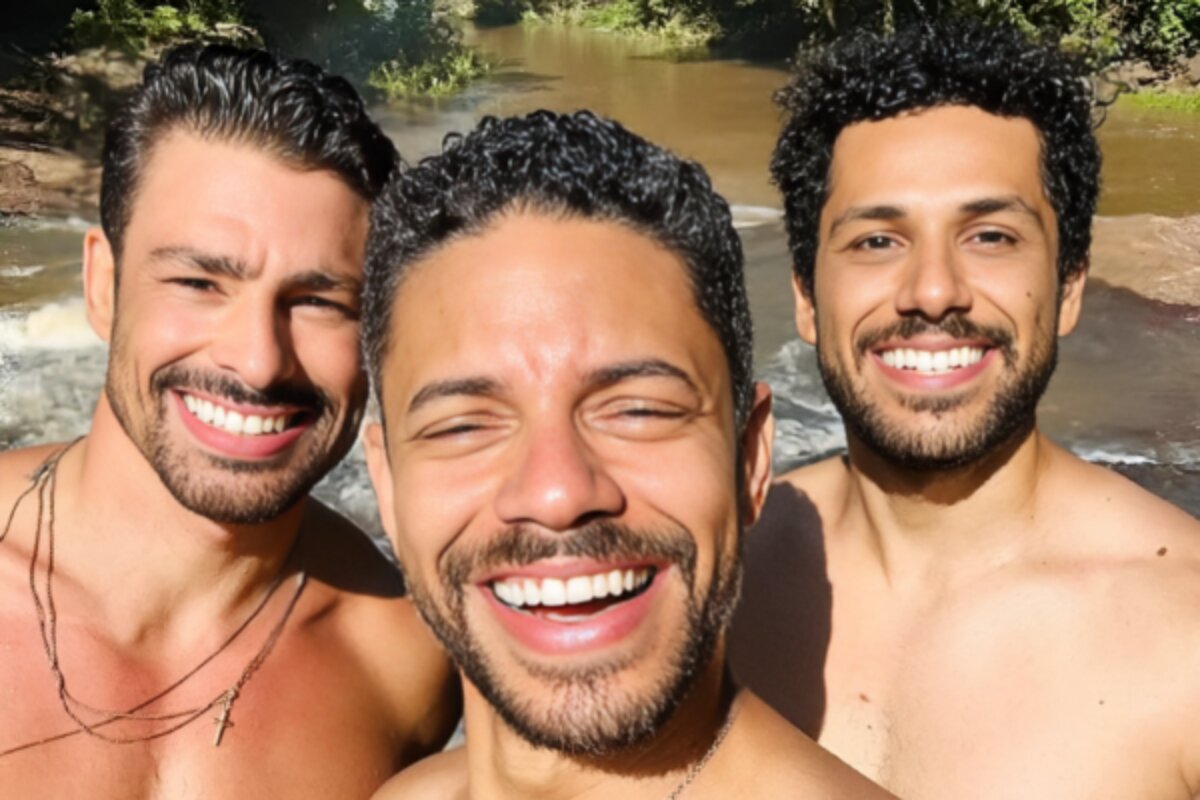 Cauã Reymond, `Paulo Lesa e Amaury Lorenzo na cachoeira