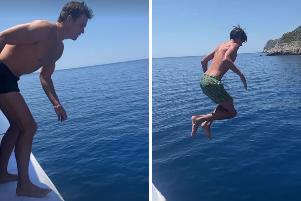 Tom Brady mergulhando com o filho, Benjamin, na Grécia