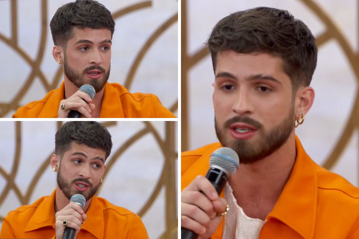 joão Guilherme, de roupa laranja, no programa Encontro, da Globo