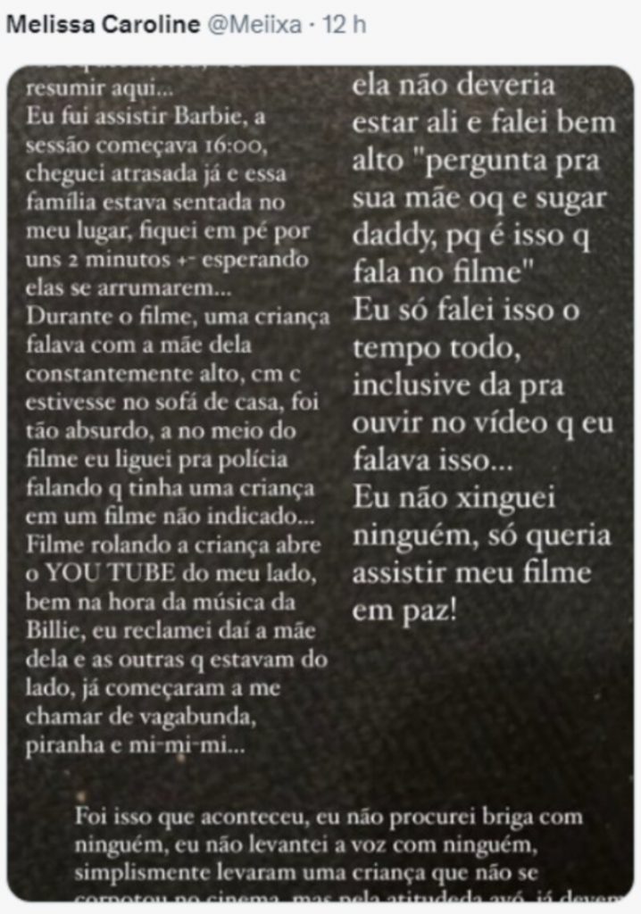 Postagem de Melissa Caroline