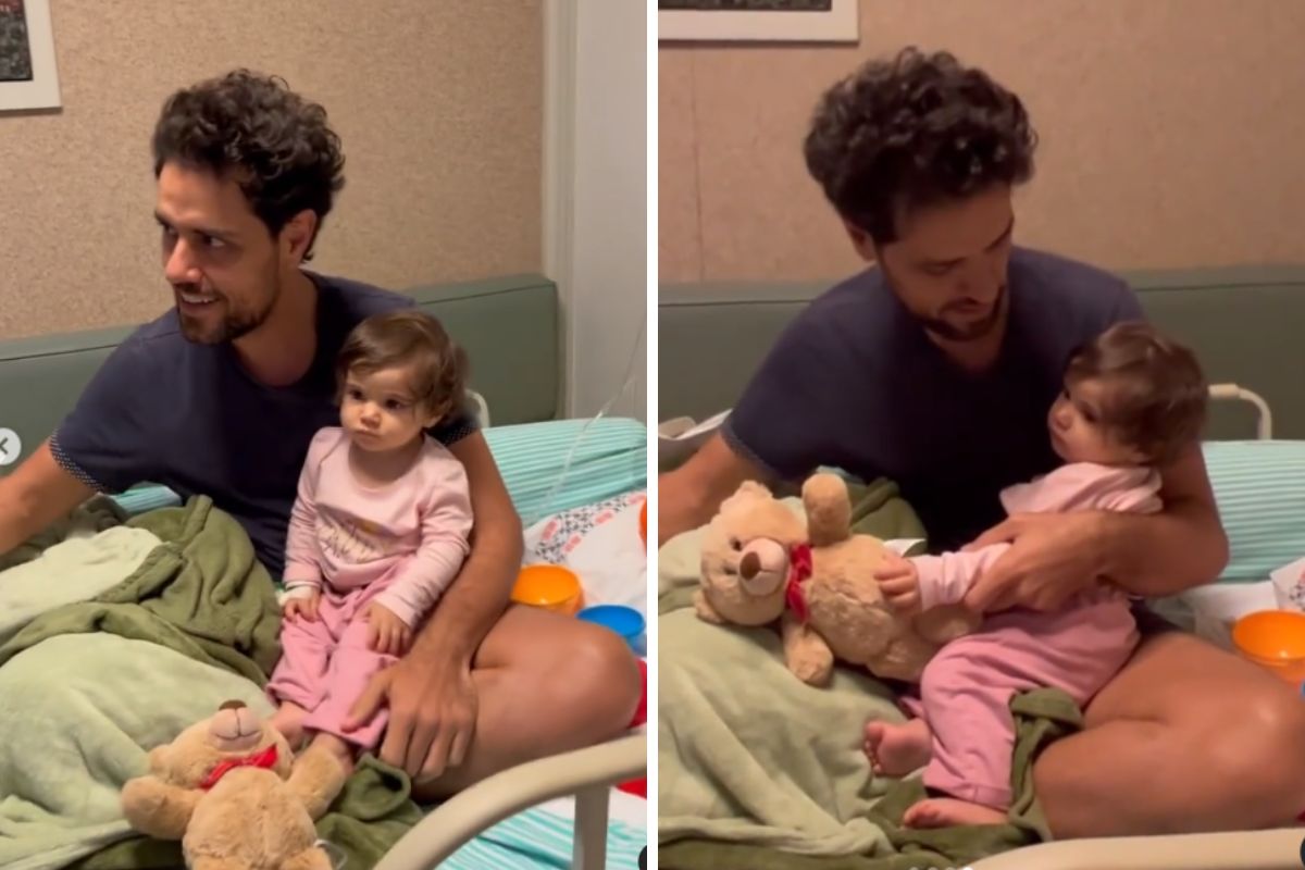 Thiago Arancam com a filha, Angelina, internada em hospital de Salvador