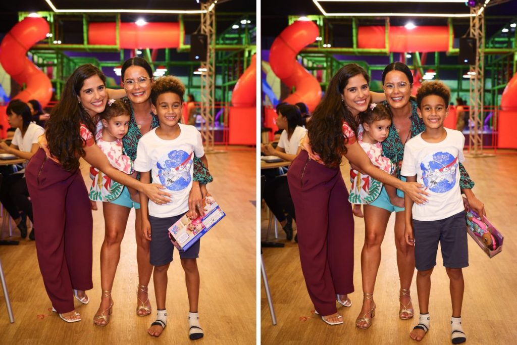 Luciele di Camargo com o filho Davi junto com Camilla Camargo e a filha Júlia