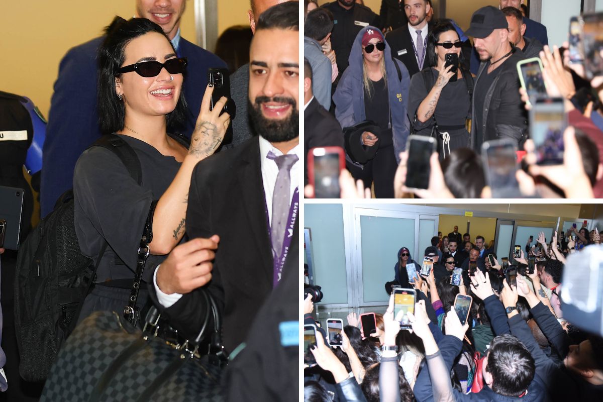 Demi Lovato chega ao Brasil com aeroporto lotado de fãs