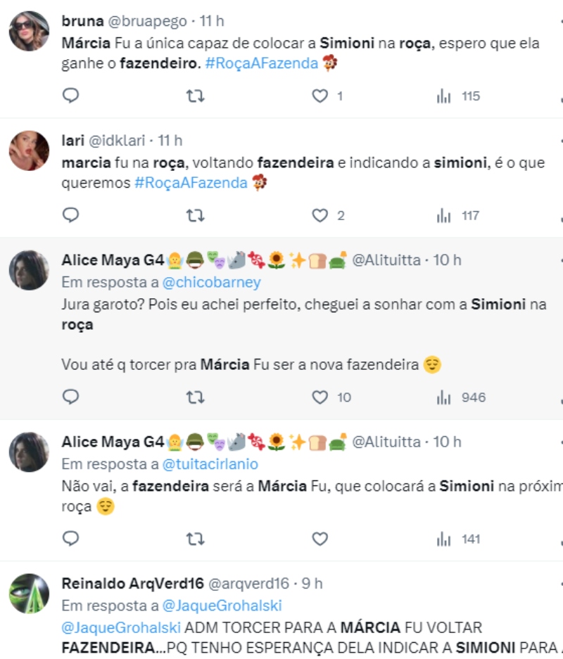 Comentários do Twitter sobre A Fazenda 15