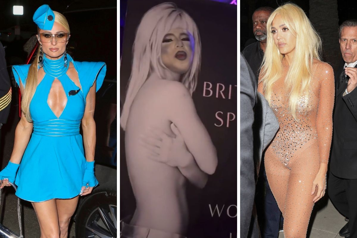 Paris Hilton, fã vestido de Biografia de Britney e Jessica Alba