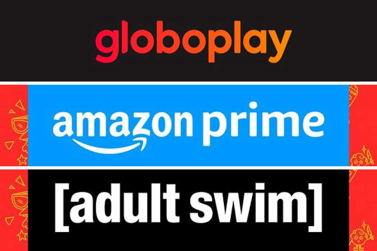 fotomontagem com logos de globoplay, prime video e adult swin