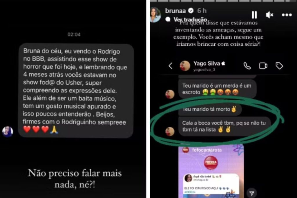 BBB24: Esposa de Rodriguinho mostra ameaças de morte (Reprodução/Instagram)