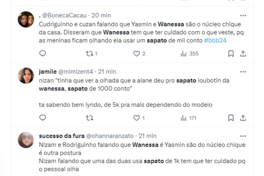 Comentários sobre conversa entre Rodriguinho e  Nizam sobre Yasmin e Wanessa