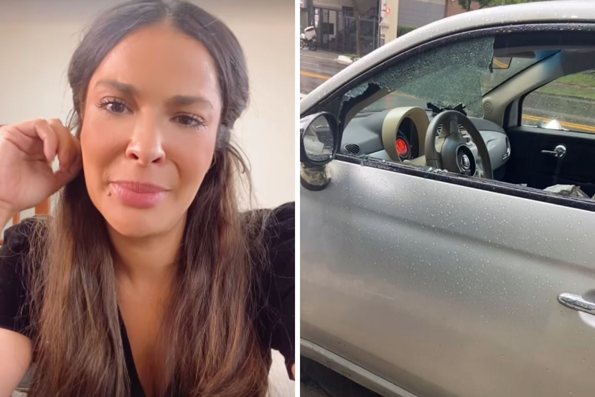 Ex-BBB Gyselle Soares mostra vidro do carro quebrado após assalto