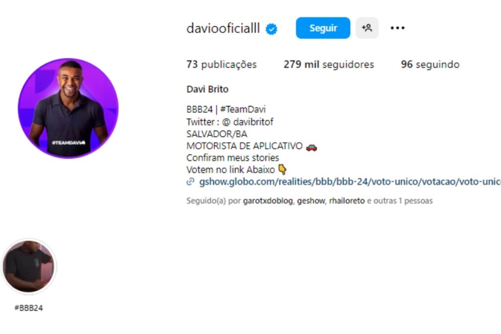 Perfil de Davi no Instagram
