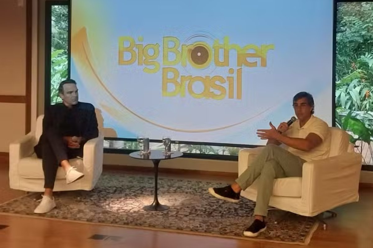Tadeu Schmidt e Rodrigo Dourado apresentando novidades do BBB24