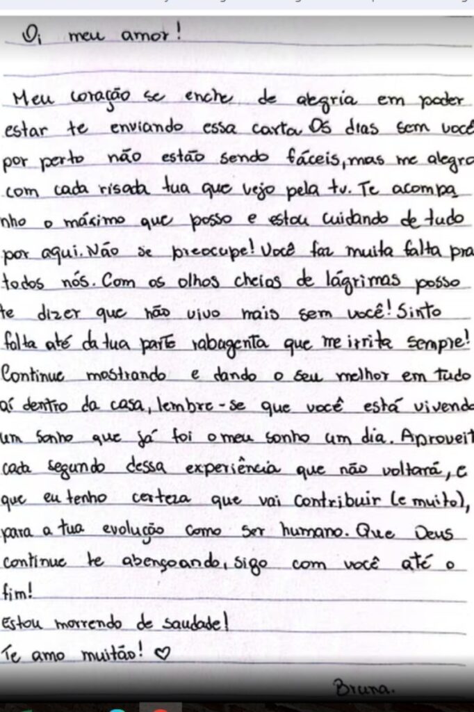 BBB 24 - Carta da mulher de Rodriguinho