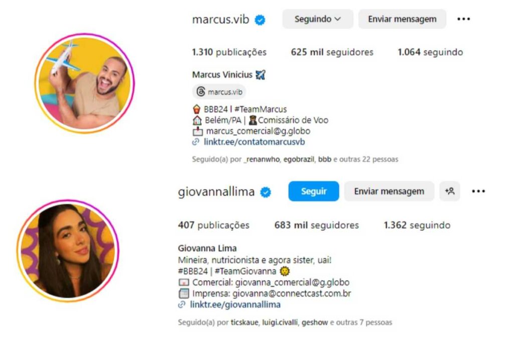 Fotmontagem dos seguidores de Marcus Vinicius e Giovanna