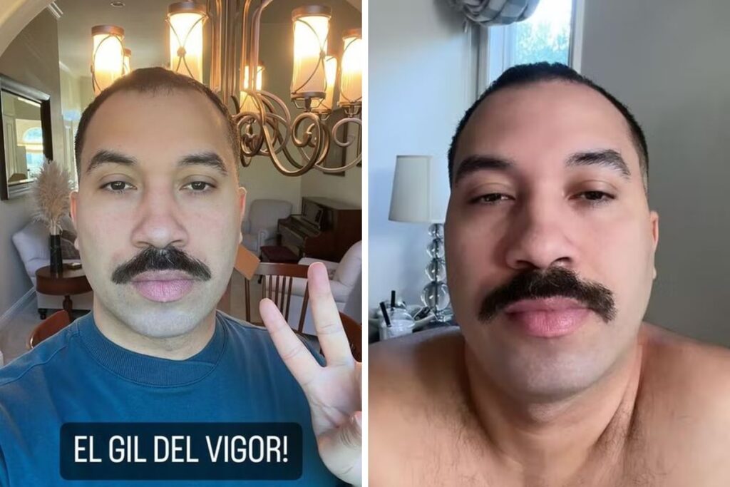 Gil assume nova personalidade com bigodão