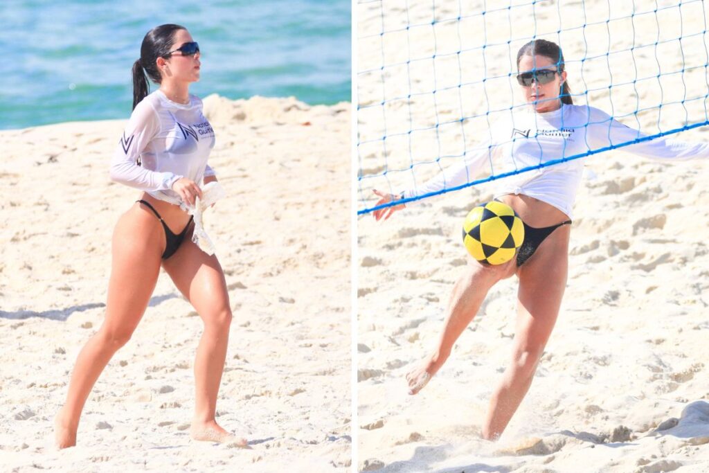 Jade Picon joga futevôlei e mostra boa forma na praia