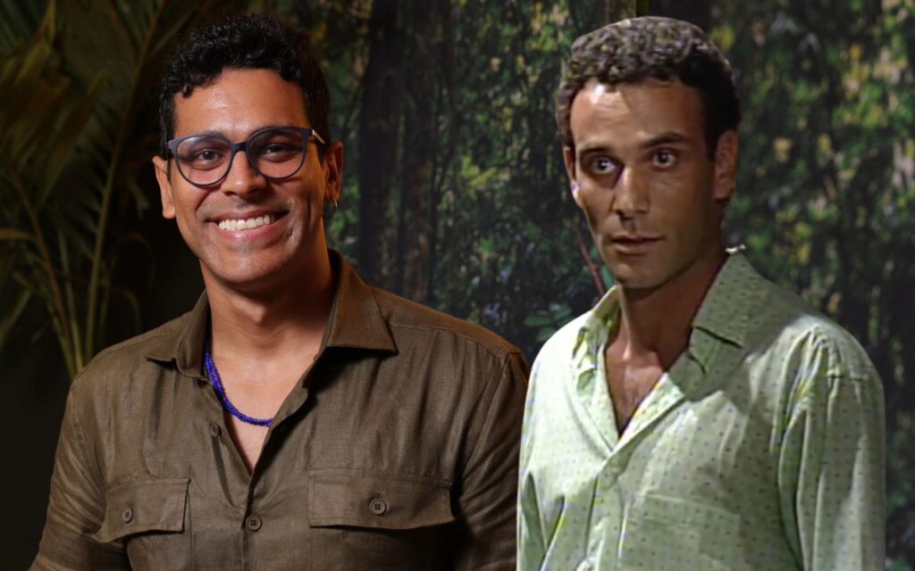 José Augusto (Renan Monteiro), na atual versão de Renascer e à direita na versão de 1993, vivido por Marco Ricca 