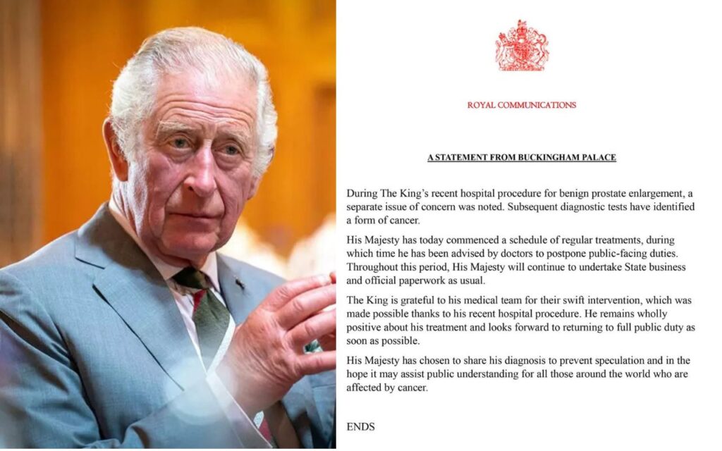Rei Charles e comunicado do Palácio de Buckingham 