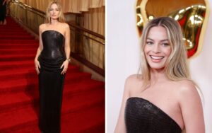Oscar: Margot Robbie vai de Versace preto para a cerimônia