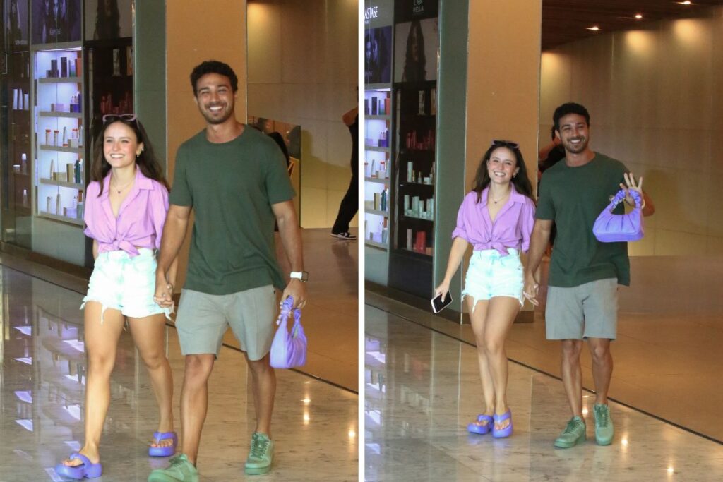 Larissa Manoela e marido andando em shopping