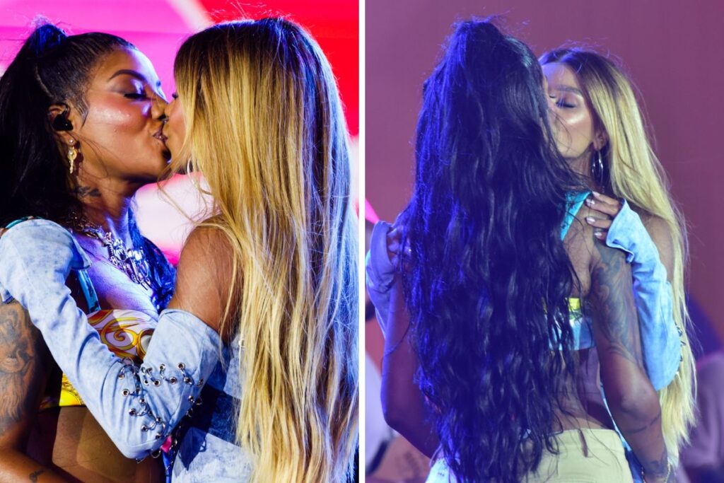 Ludmilla e Brunna Gonçalves se beijam no palco