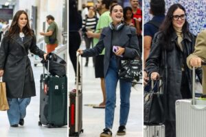 Paolla Oliveira, Giovanna Lancellotti e Isabelle Drummond no aeroporto