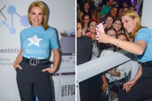 Ana Hickmann com fãs em feira de estética