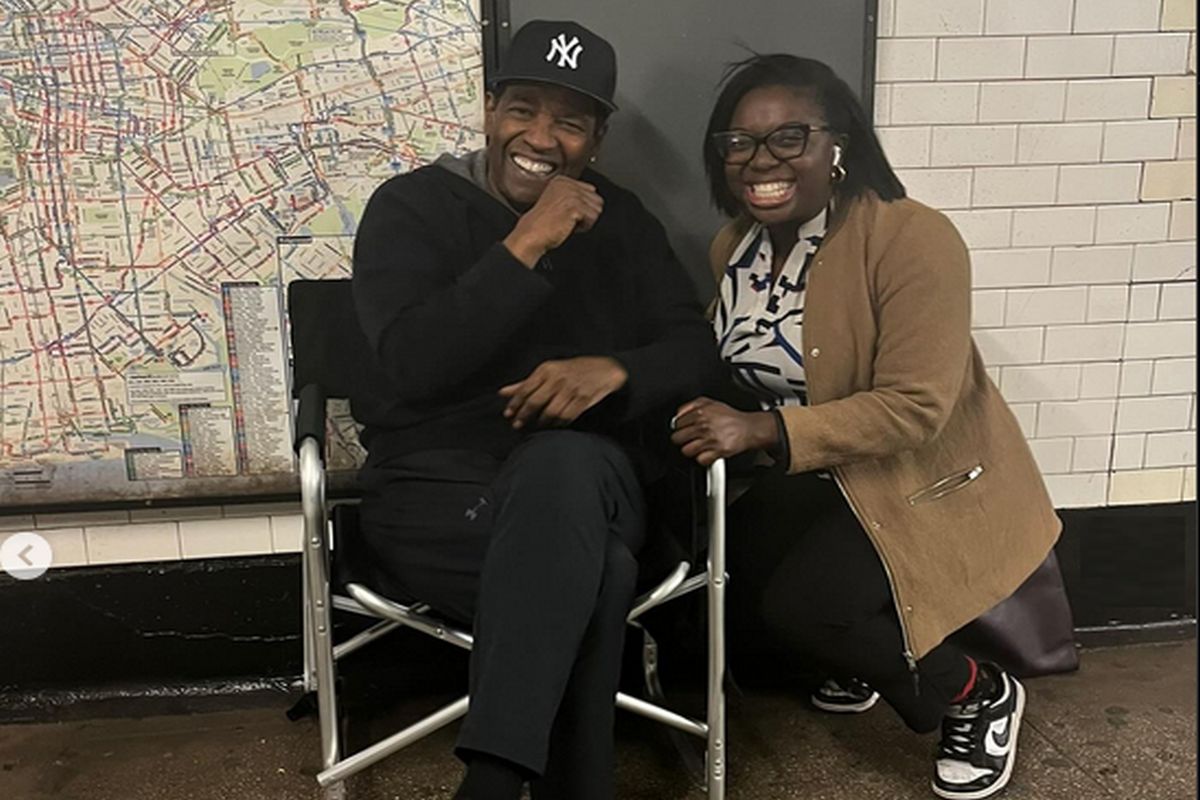Denzel Washington com a fã Moira, no metrô