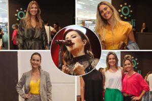fotomontagem de ellen jabour, carolina dieckmann, fernanda rodrigues e fernanda gentil em show de sandy