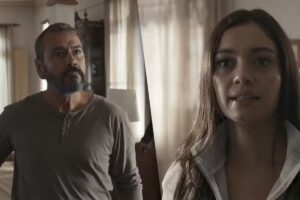 fotomontagem de josé inocêncio (marcos palmeira) e eliana (sophie charlotte) em renascer