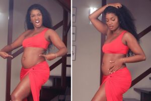 Iza de saia e cropped vermelho